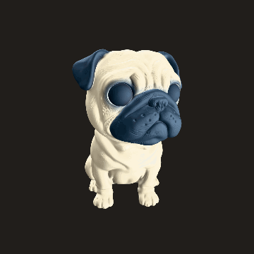 A 3D model of a pug rotating on a turntable, exported as a GIF.